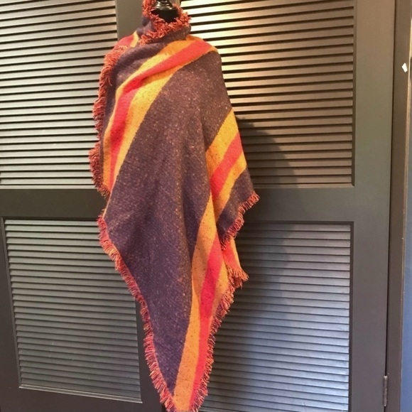 Collection Eighteen Color Blocked Wrap, Unique Shape & Colors, Fringed - Picture 1 of 14